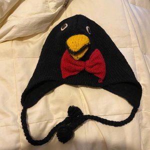 PENGUIN WITH BOW TIE Handknit  Fleece Lined HAT NEPAL NWOT
